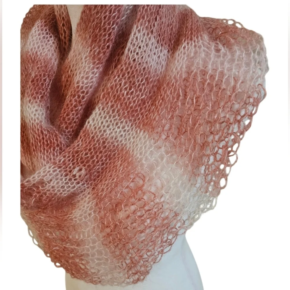 Hand Crafted Crochet Scarf Pink Striped Handmade Unique
